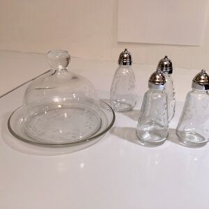 Princess House Heritage Domed Butter dish and 2 sets of Salt and Pepper Shakers
